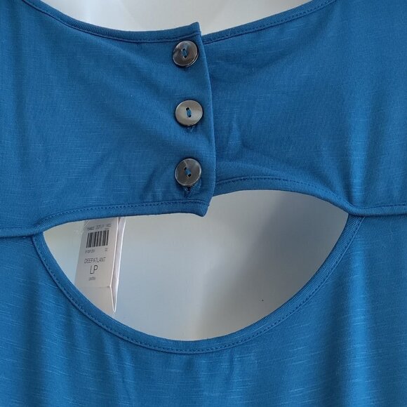 J.Jill LP Large Petite Midi Dress Blue Cut Out Back Buttons - Picture 4 of 5